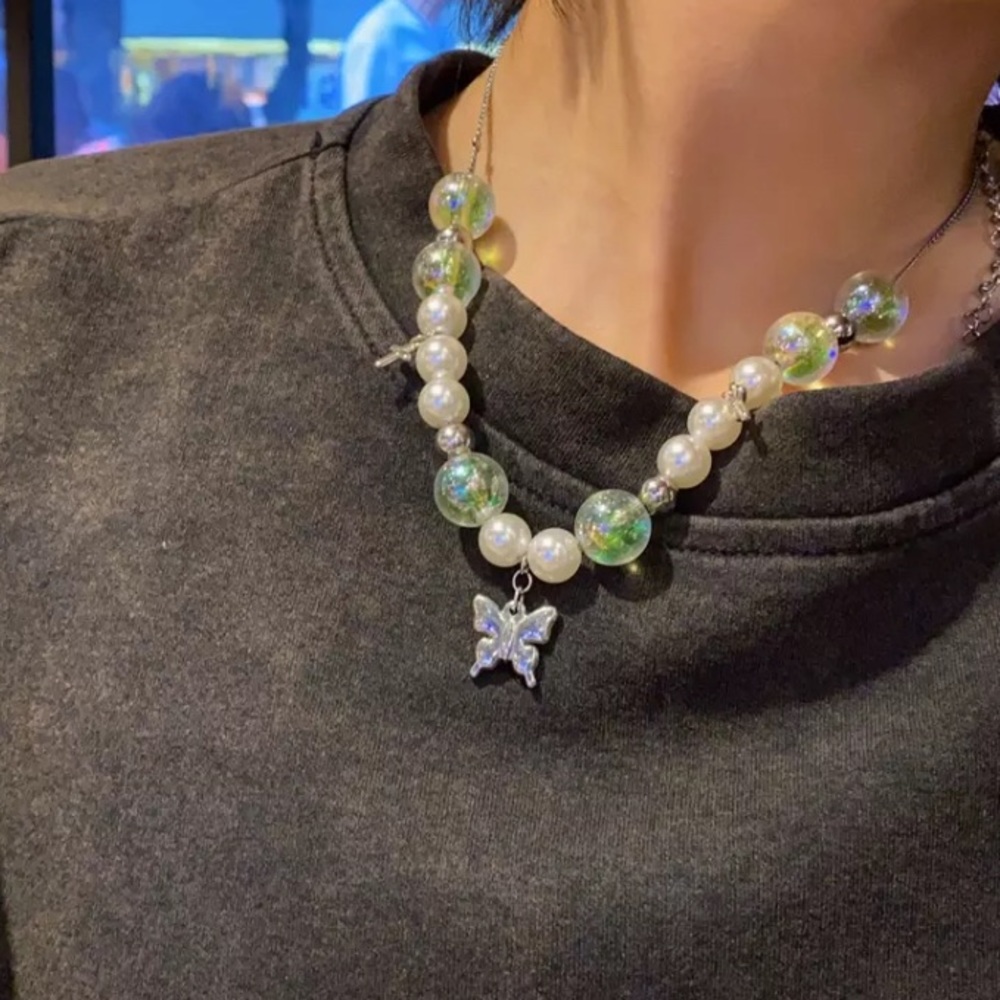 Green Transparent  Choker butterfly necklace chain